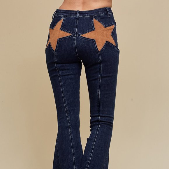 NWT SUEDE STAR DETAILED FLARED PANTS - Picture 2 of 7